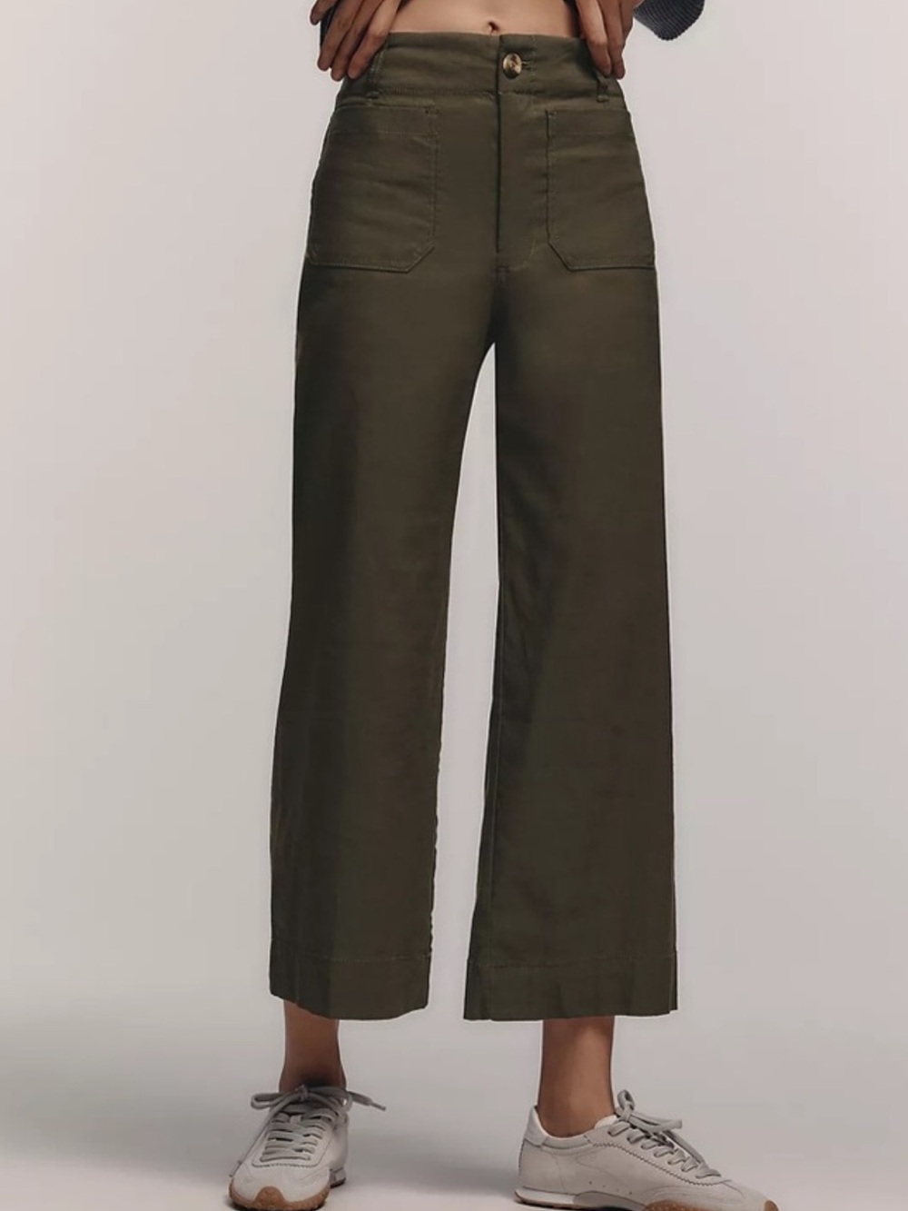 Maeve Colette High-Rise Wide-Leg Pants in Magic Fabric Olive Green 27 Petite